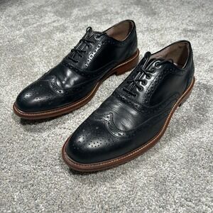 Aston Grey Collection Mens Black Leather Wingtip Brogue Oxford Dress Shoes 10.5